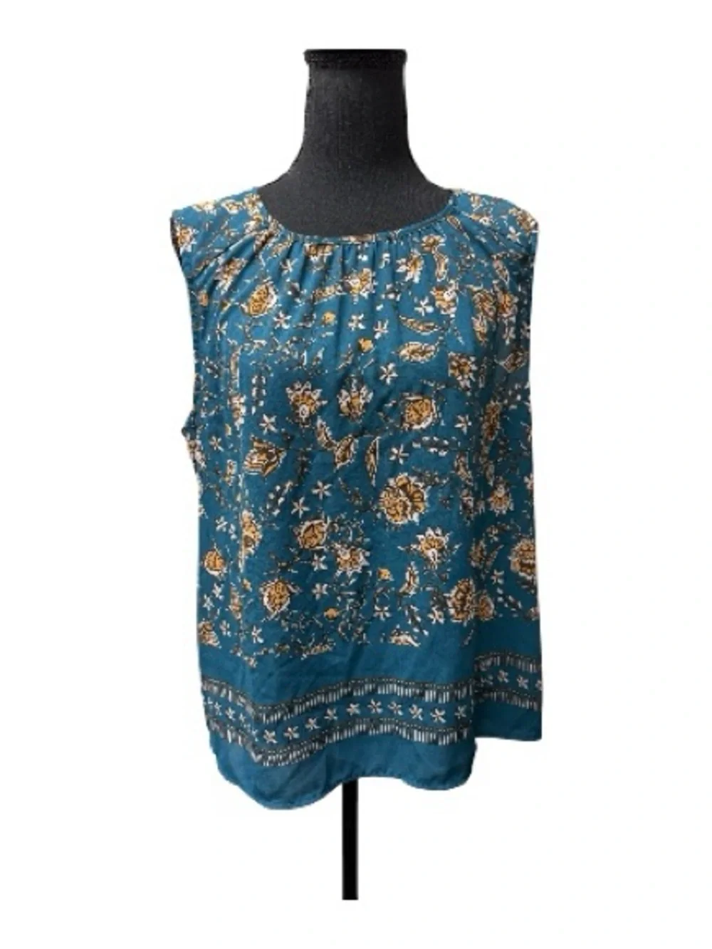 Les Serein Teal Floral Blouse Sleeveless Boho Lightweight Top Size Large - Picture 1 of 12